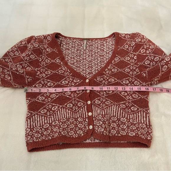 Free People Geo floral Patterned puff sleeve Cardigan 2337 - Picture 11 of 16